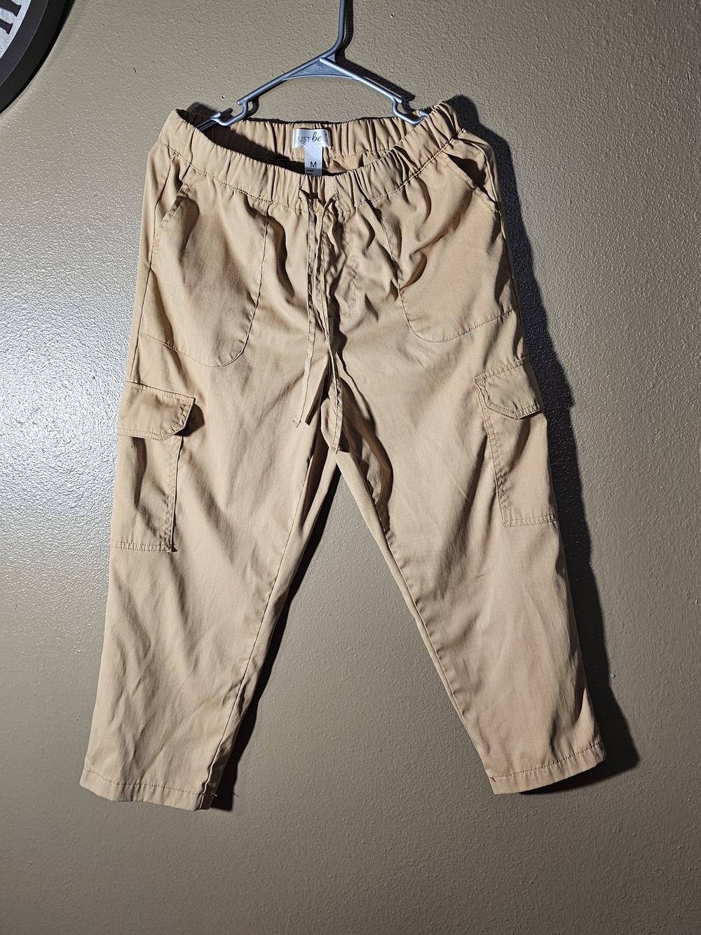 Just Be tan elastic waist pull-on pants Cargo Pockets Women's Size Medium - Picture 1 of 5